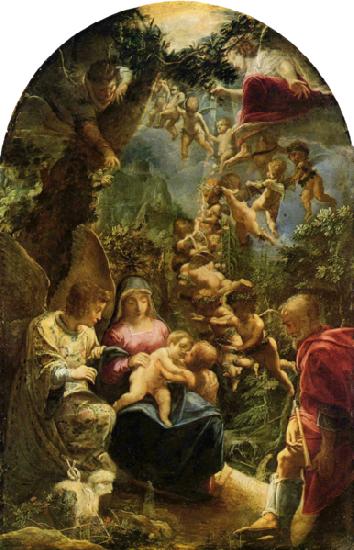 Adam Elsheimer Heilige Familie mit Engeln